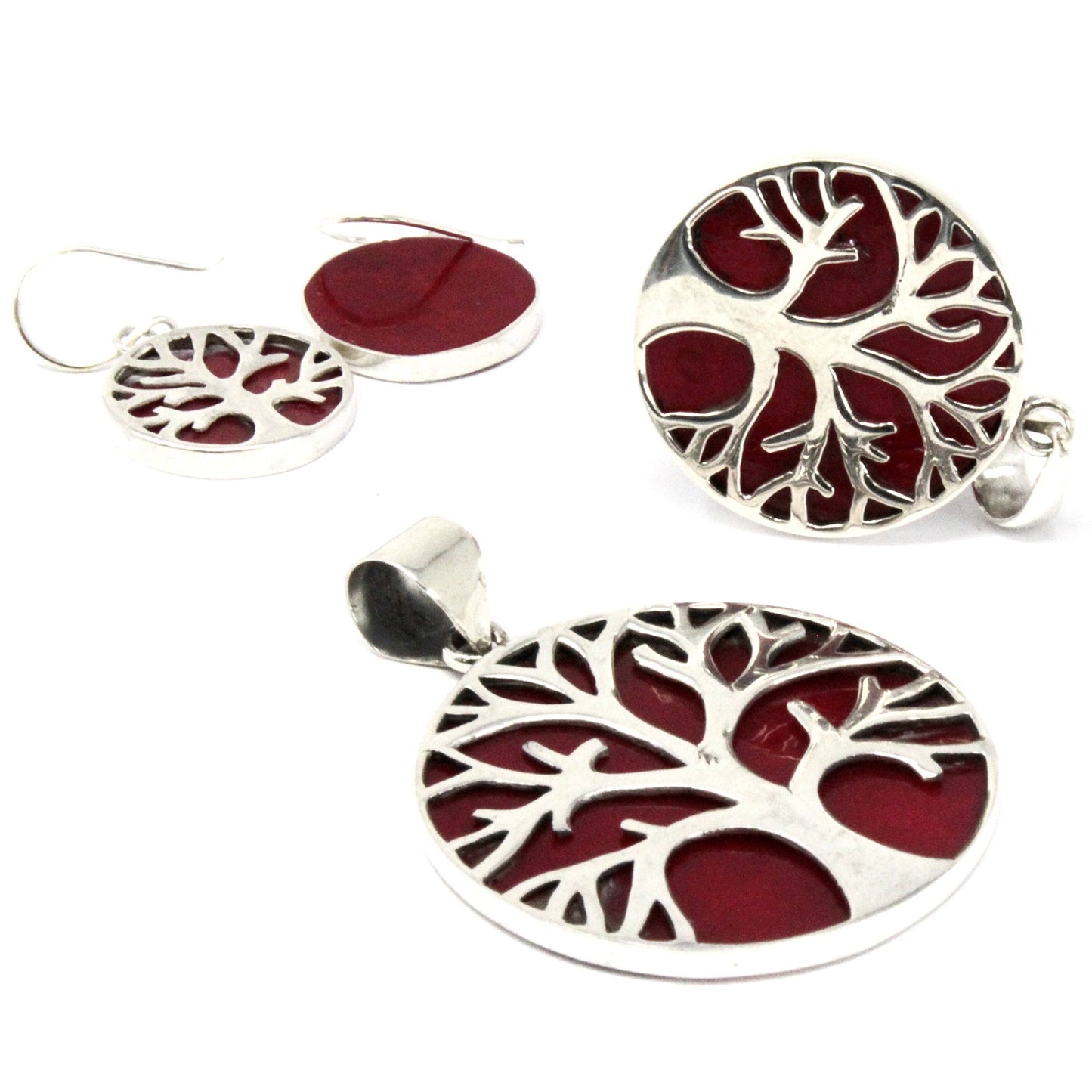 Coral Tree of Life Earrings - 925 Sterling Silver