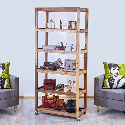 Recycled Teakwood Display Bookcase on Casters