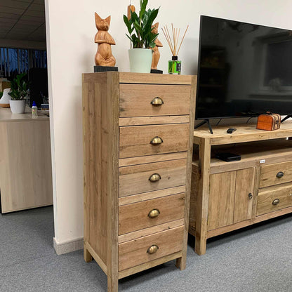 Recycled Teak Wood Chest of Drawers - 5 Draws