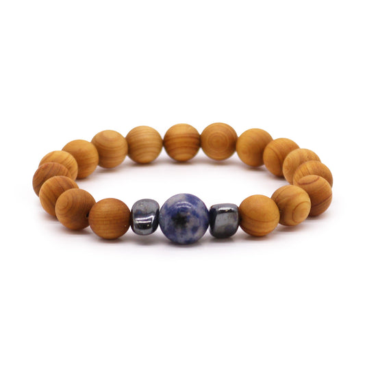 Cedarwood Throat Chakra Bangle - Sodalite