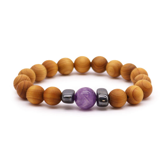 Cedarwood Third Eye Chakra Bangle - Amethyst