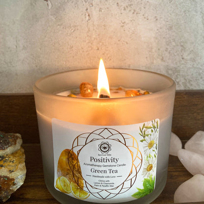 Green Tea and Citrine Gemstone Candle - Positivity