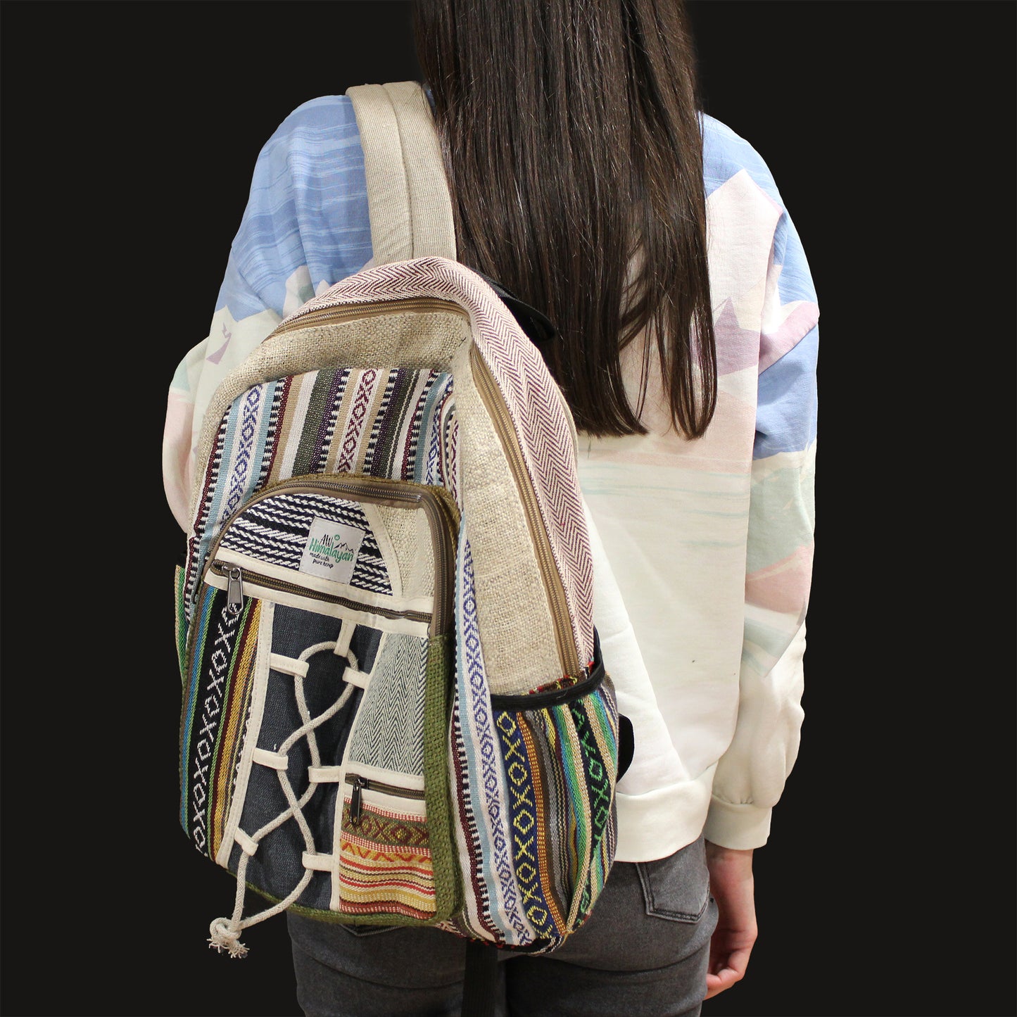 Large Hemp Backpack - Rope & Pockets