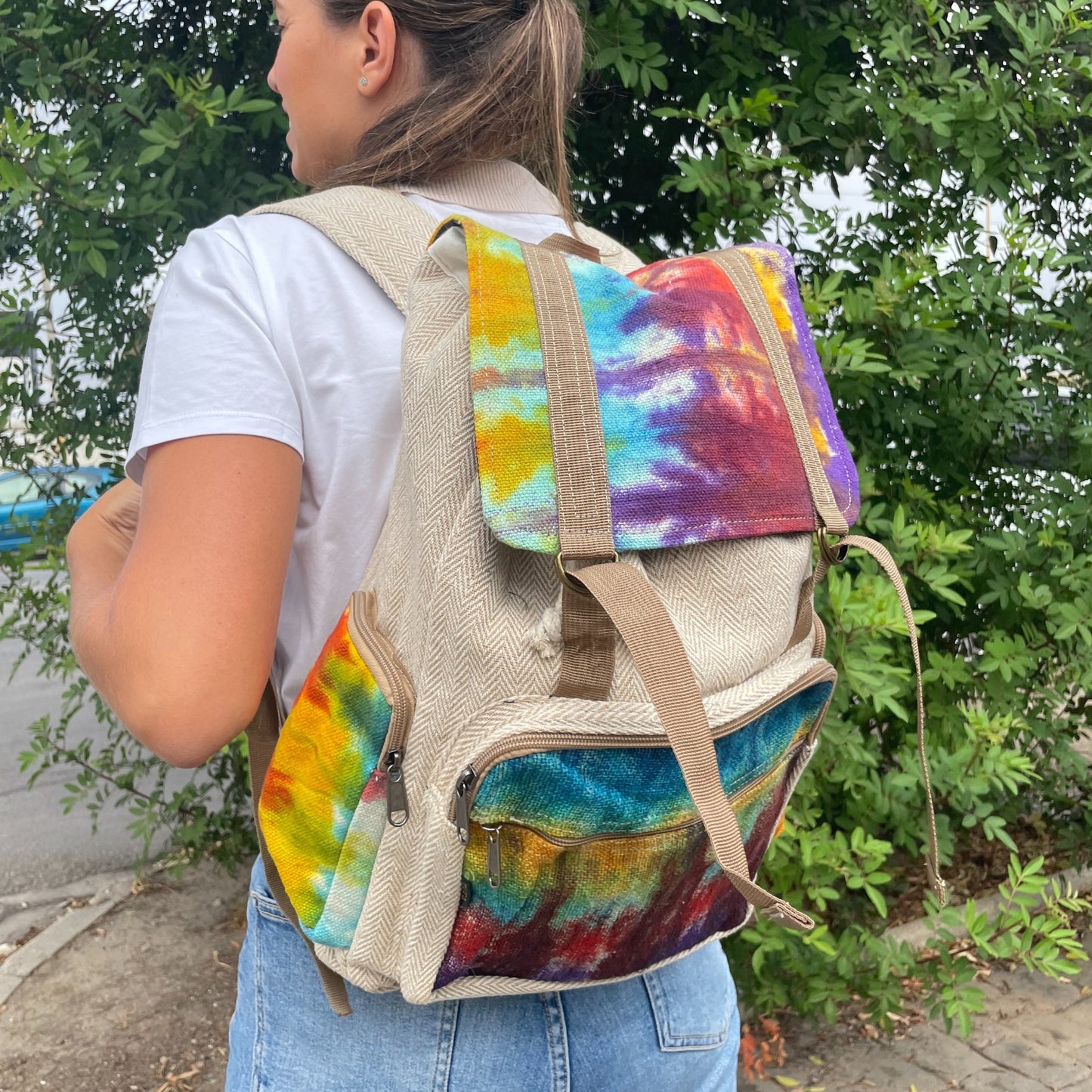 Large Hemp Square Backpack - Tiedye