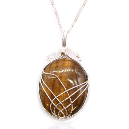 Swirl Wrapped Gemstone Necklace - Tiger's Eye