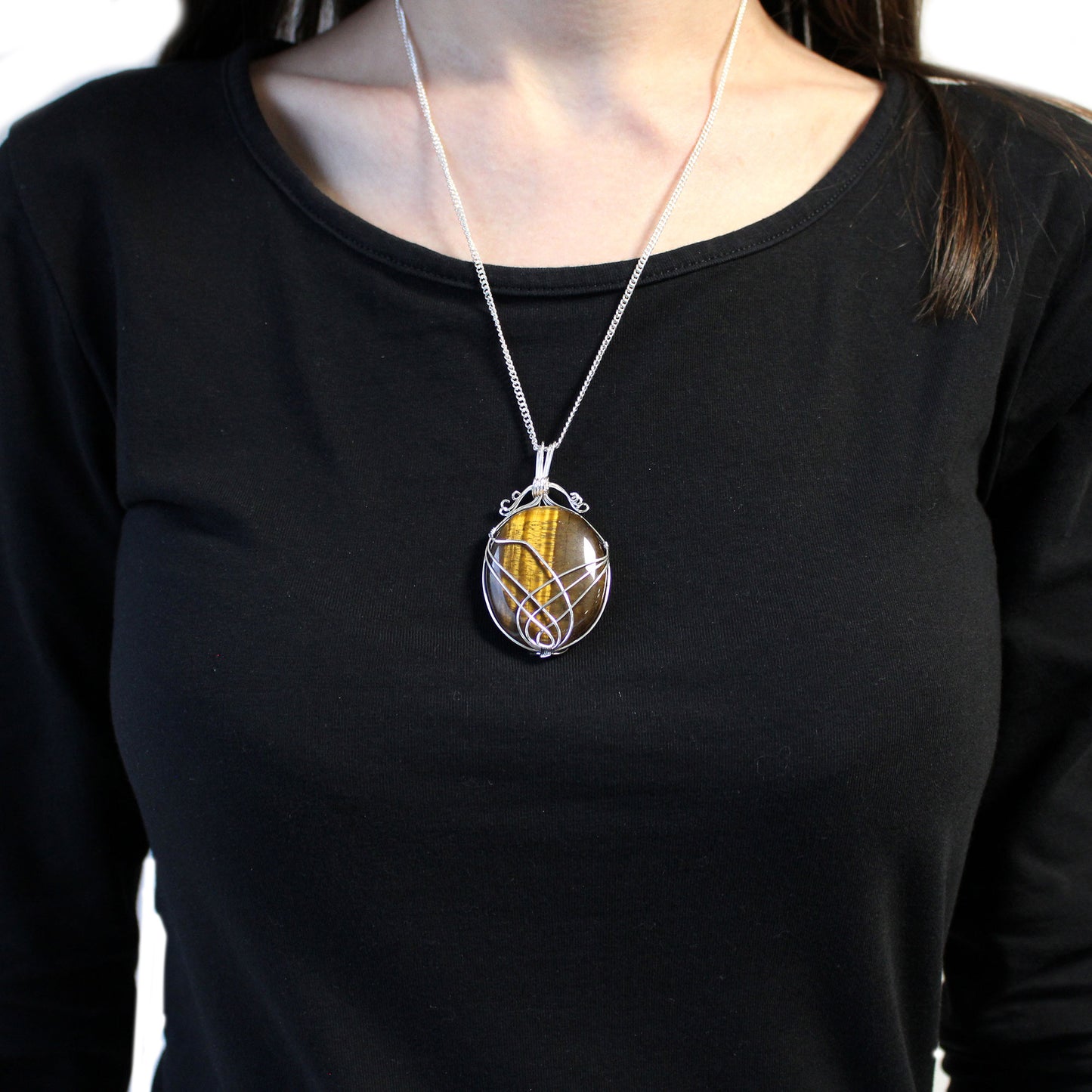 Swirl Wrapped Gemstone Necklace - Tiger's Eye