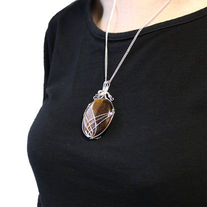 Swirl Wrapped Gemstone Necklace - Tiger's Eye