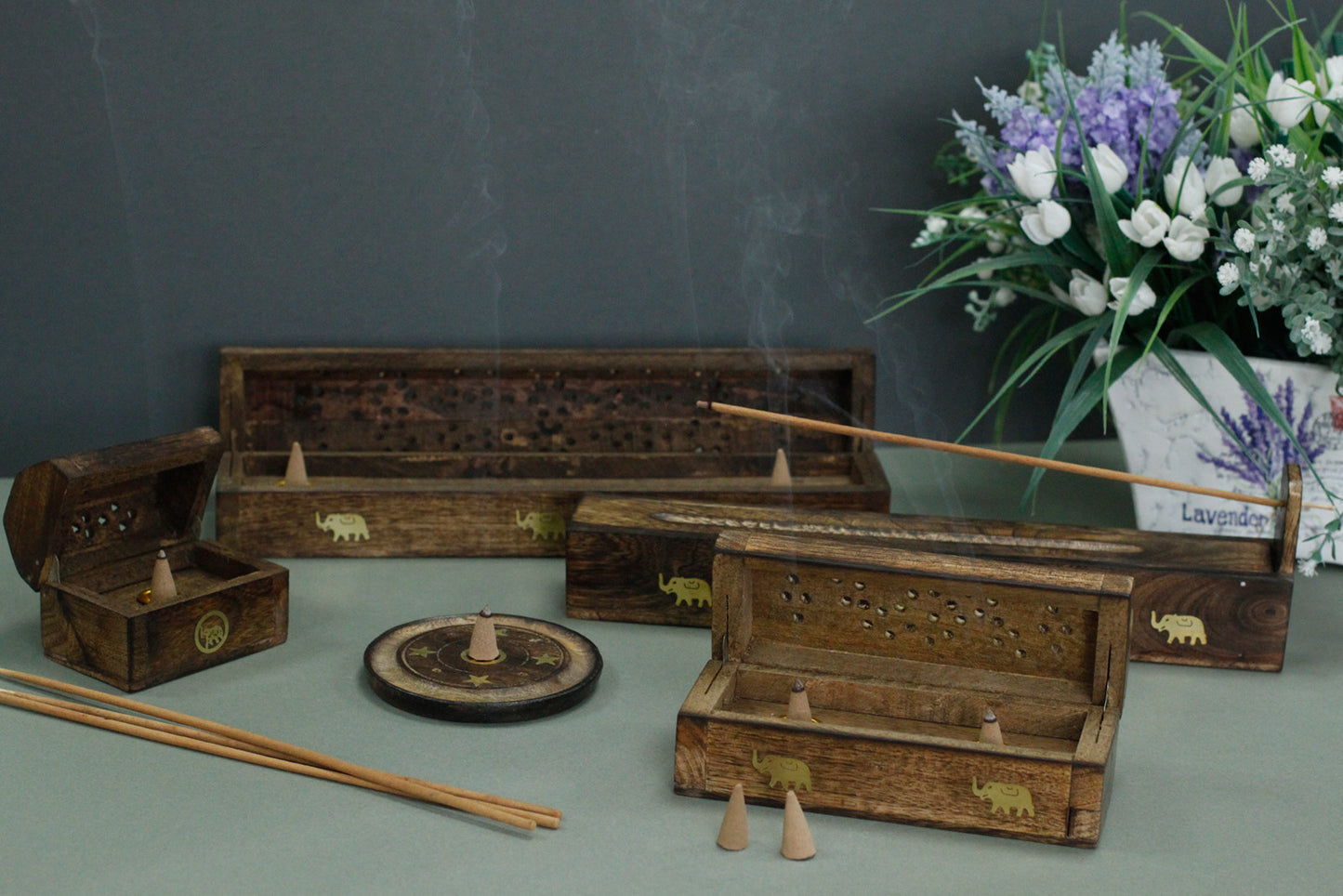 Incense Stick & Cone Smoke Boxes - Natural Mango Wood