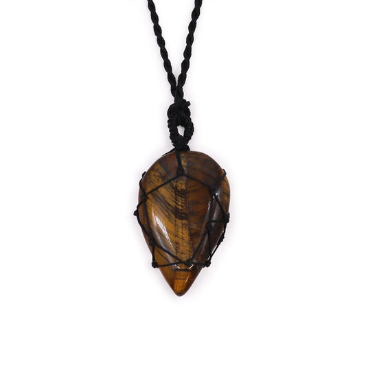 Laced Gemstone Teardrop Pendant - Tiger's Eye