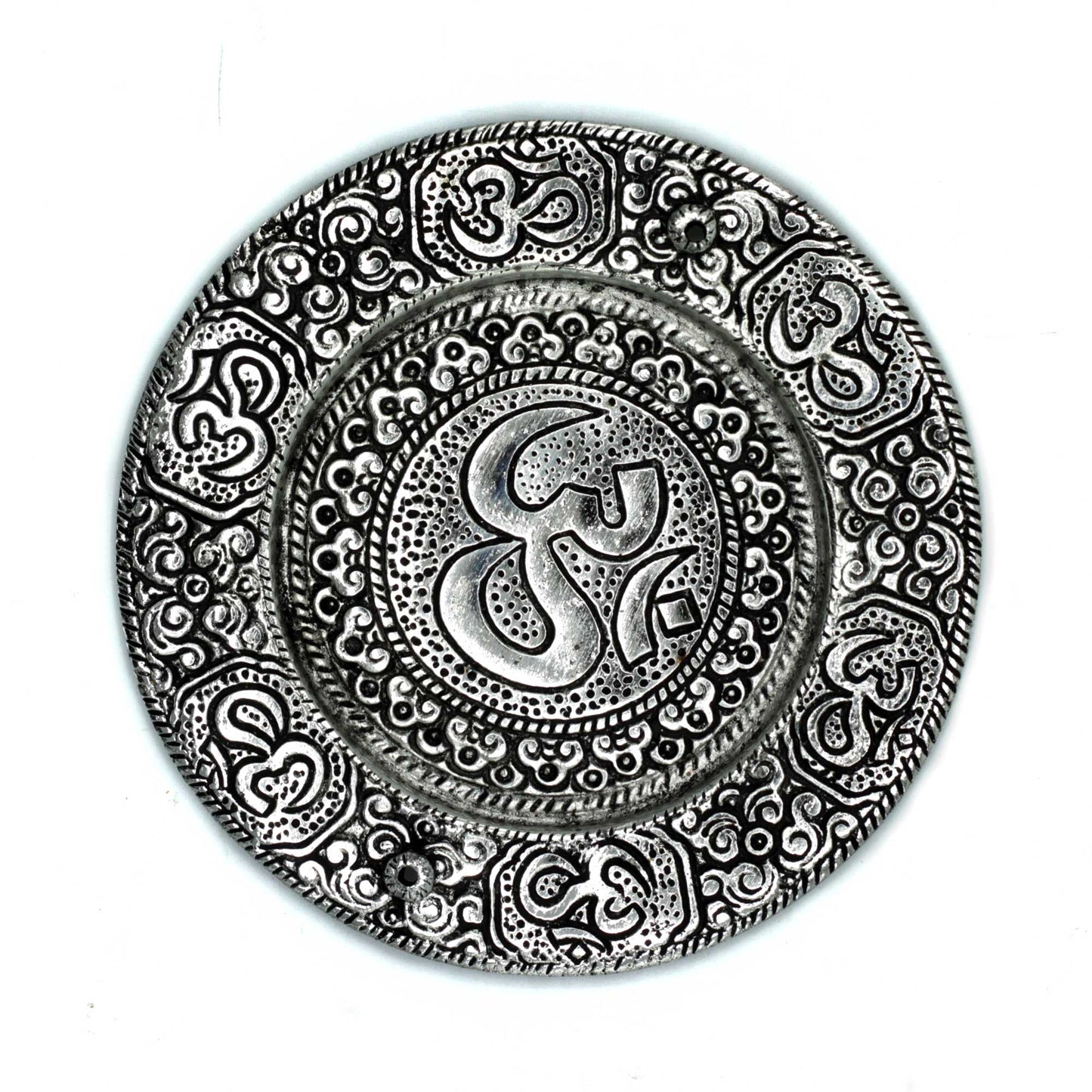 Aluminium Om Round Incense Holder - 11cm