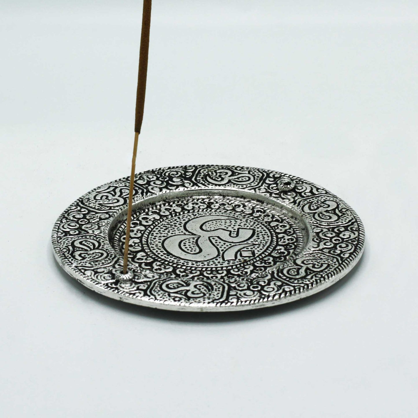 Aluminium Om Round Incense Holder - 11cm