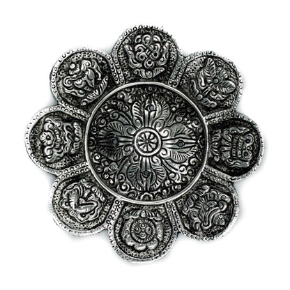 Aluminium Tibetan Symbols Incense Holder - 12cm