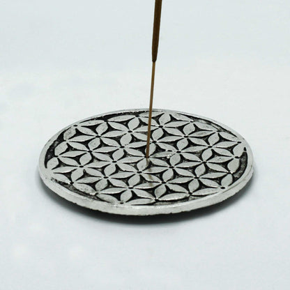 Aluminium Flower of Life Incense Holder - 11cm