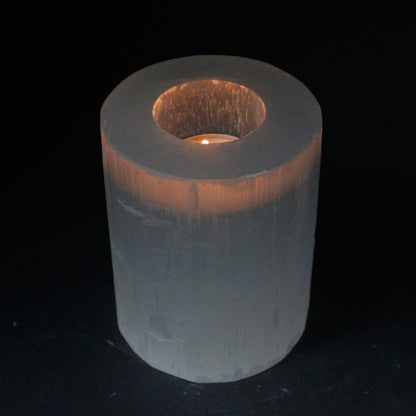 Selenite Crystal Cylinder Candle Holder