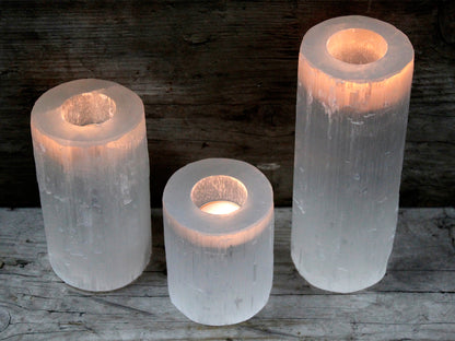 Selenite Crystal Cylinder Candle Holder