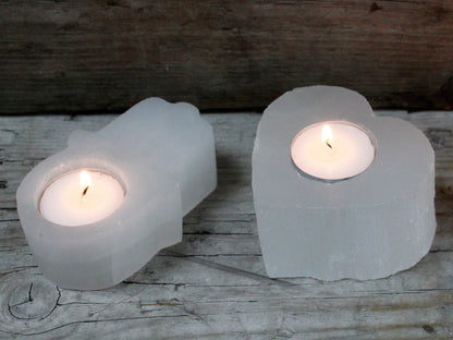 Selenite Crystal Hamsa Candle Holder