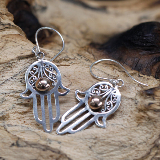 Hamsa Earrings - 925 Sterling Silver | 18k Gold