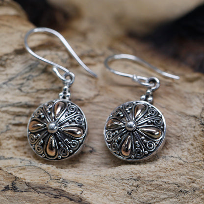 Classic Round Mandala Earrings - 925 Sterling Silver & 18k Gold