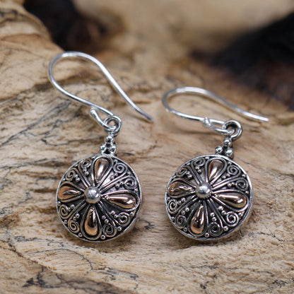 Classic Round Mandala Earrings - 925 Sterling Silver & 18k Gold