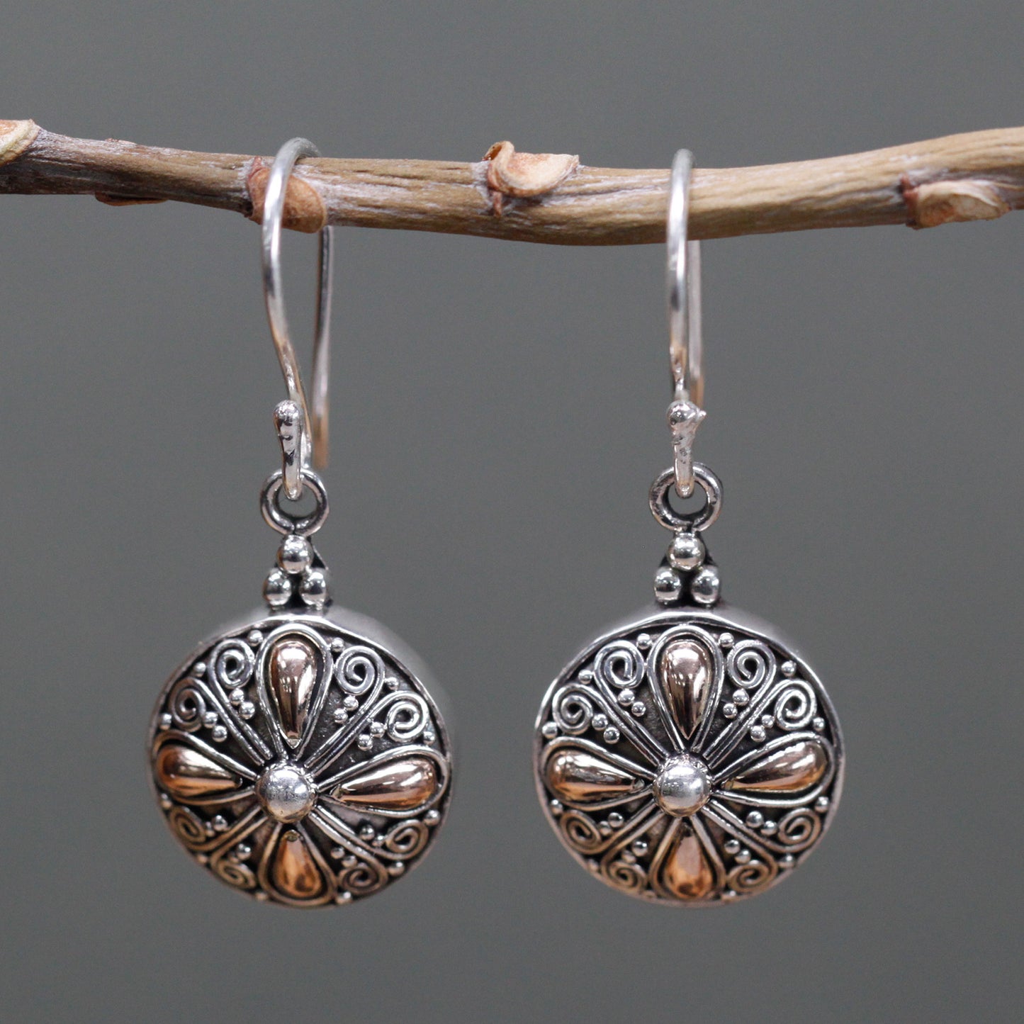 Classic Round Mandala Earrings - 925 Sterling Silver & 18k Gold