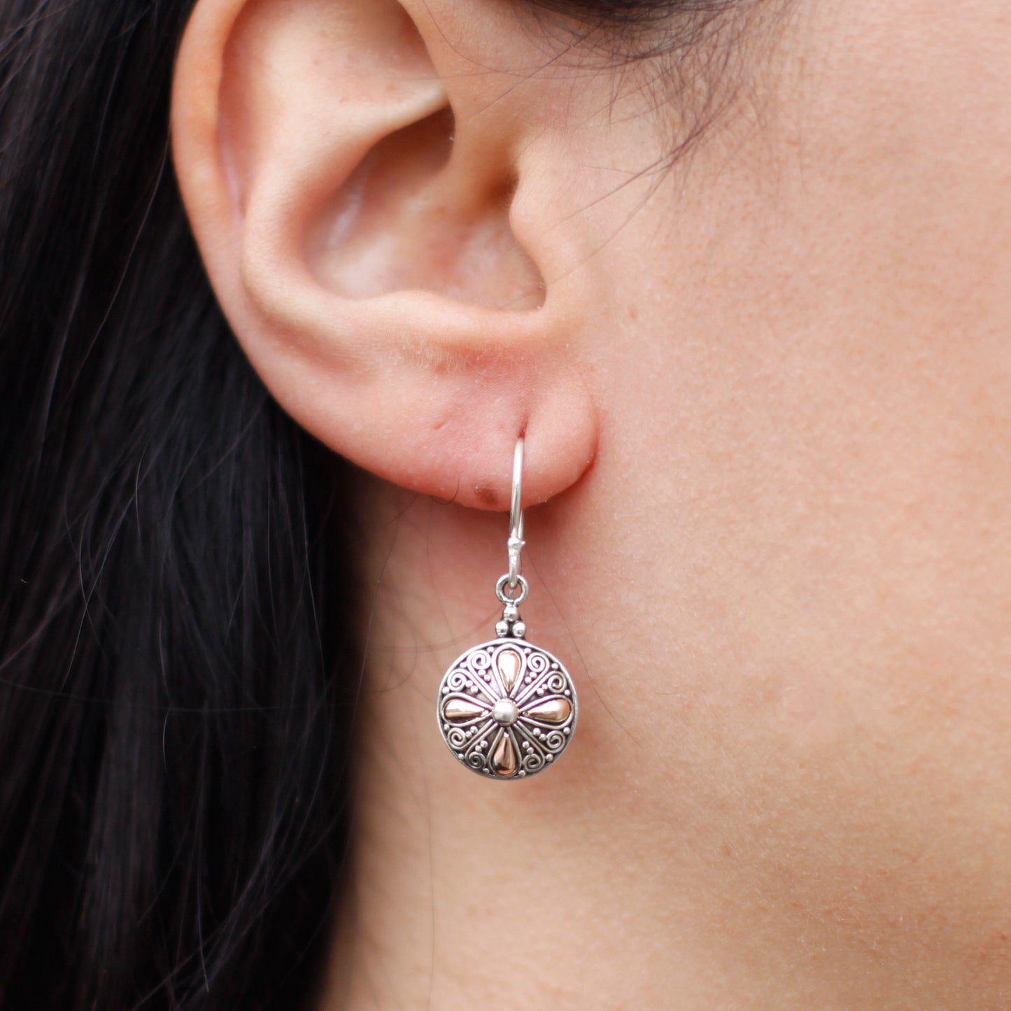 Classic Round Mandala Earrings - 925 Sterling Silver & 18k Gold