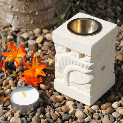 Sandstone Oil Burner - Carved Leaf