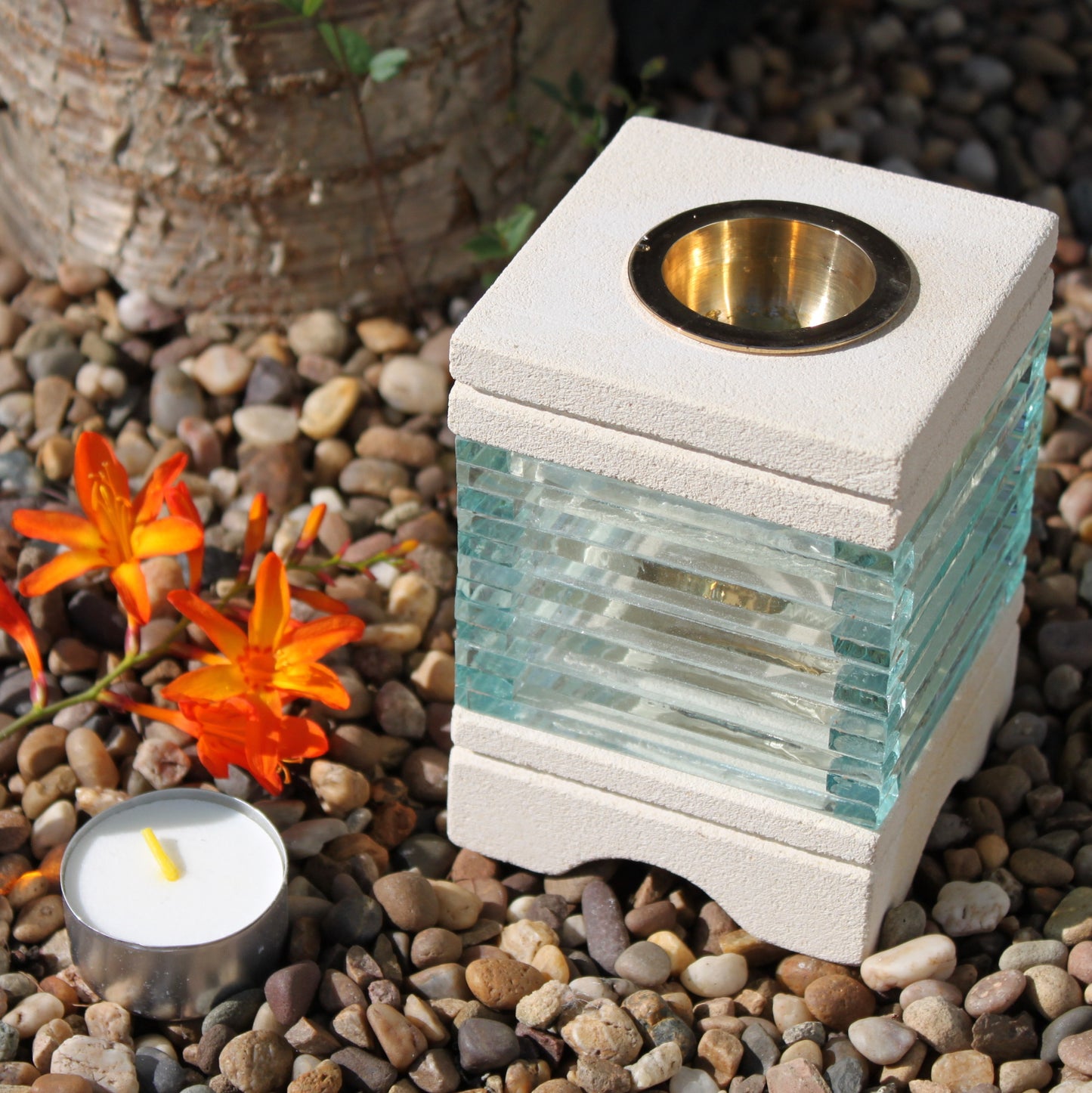 Sandstone Oil Burner - Square Glass Brick