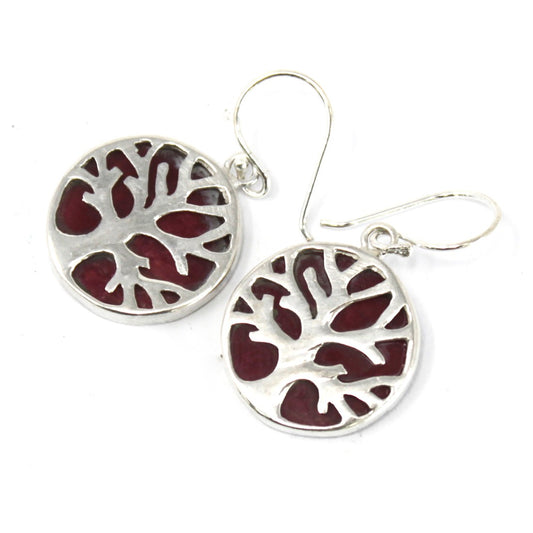 Coral Tree of Life Earrings - 925 Sterling Silver