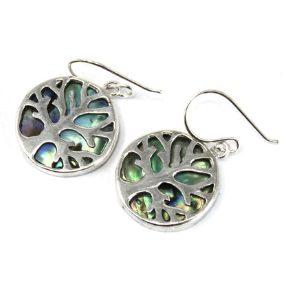 Abalone Tree of Life Earrings - 925 Sterling Silver