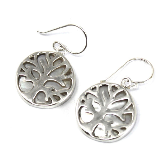 Mother of Pearl Tree of Life Earrings - 925 Sterling Silver